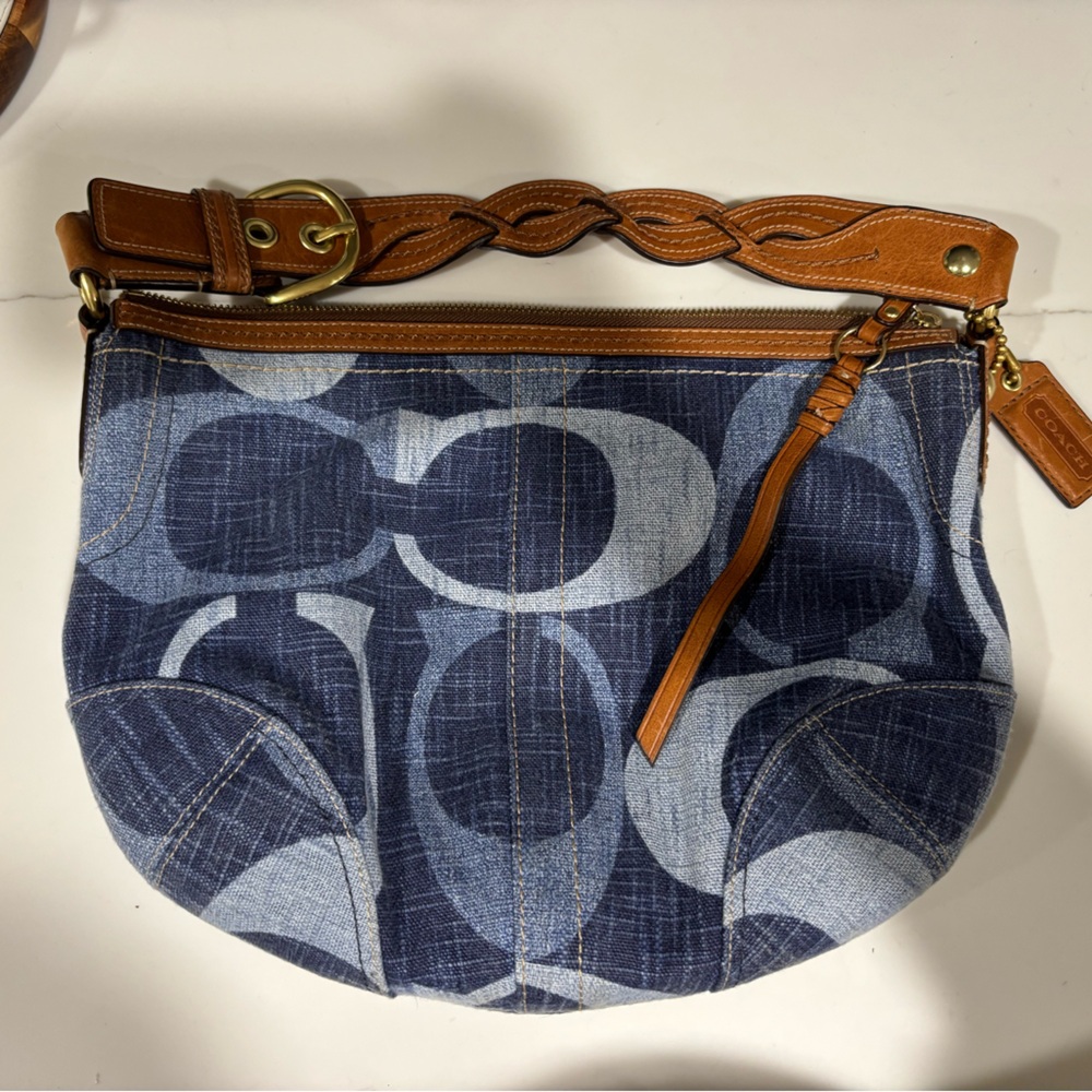 Coach Denim Blue and Brown Shoulder Bag